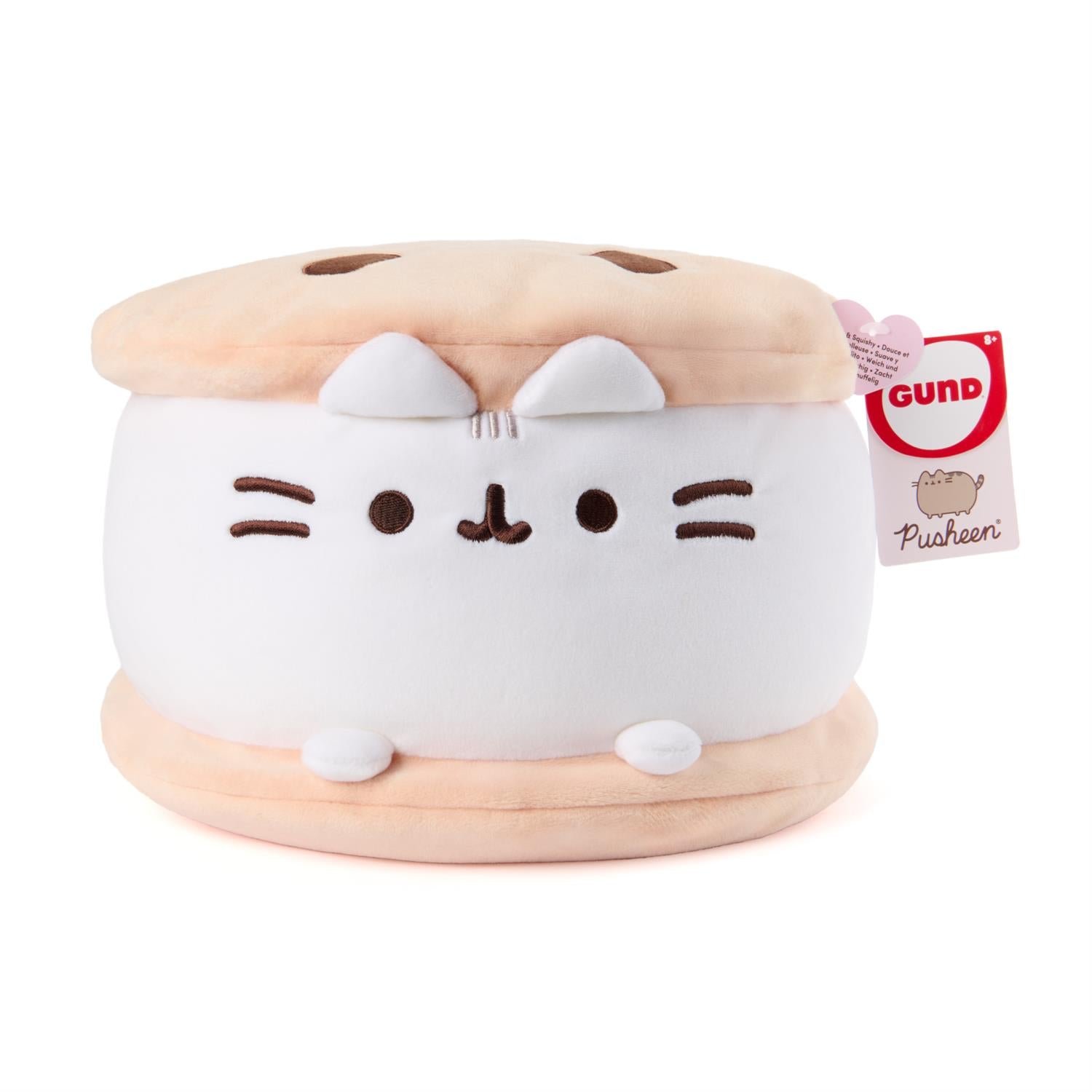 Plush toy with a tag indicating it is a Pusheen product by Gund on a white background